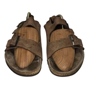 Birkenstock Men's Milano Sandals Leather Mid Brown Tan Copper Buckle Size 45 12 - Picture 1 of 23