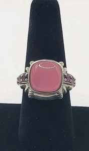 JUDITH RIPKA Pink Sapphire & Rose Quartz Cabochon 925 Sterling Ring Size 8 3/4 - Picture 1 of 13