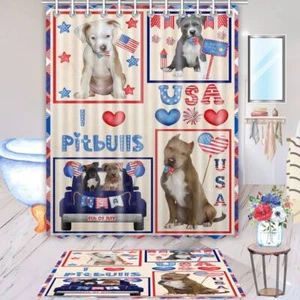 Pitbull Hund Badematte & Duschvorhang Set personalisiert viele Designs neu mit Etikett - Bild 1 von 19