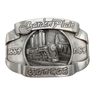 Garden Plain Belt Buckle Kansas Centennial 1984 Train Oil 100 Years Distressed - Picture 1 of 13