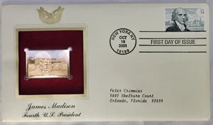 1st Day Issue 22kt Gold Stamp & Envelope - James Madison - Picture 1 of 2
