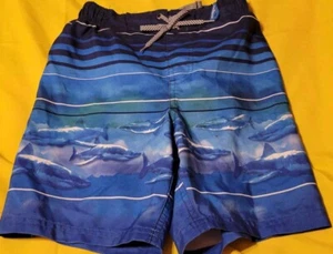 Boys  Lined Swim Trunks size 5-6 blue w/sharks - Picture 1 of 2