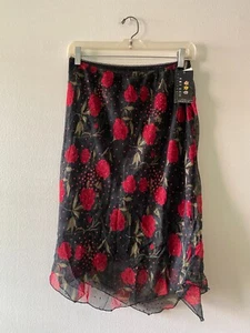 VTG 90s Amy Byer California Red Rose Asymmetrical Fairy Grunge Goth Midi Skirt - Picture 1 of 7