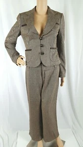 Banana Republic Womens Small Brown Wool Herringbone Pants Blazer Suit Set  - Picture 1 of 12
