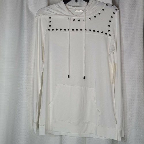 OFF WHITE FELPA CON CAPPUCCIO PICCOLA CRYUS BORCHIATA TASCA MAGLIA AVORIO manica lunga pullover leggero nuova con etichette