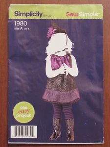 SIMPLICITY PATTERN - 1980 GIRLS WITCH COSTUME DRESS HAT HALLOWEEN 1/2-4 UNCUT - Picture 1 of 2