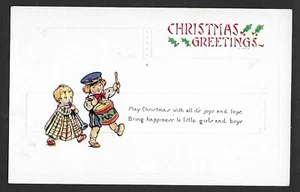 Antique Christmas Postcard - Girl With Flute, Boy with Drum - 1907/1915 Embossed - Picture 1 of 2
