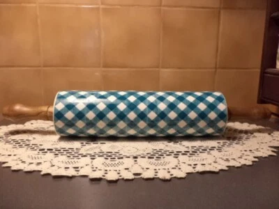 Rodillo de mujer pionera encantador a cuadros verde azulado-cerámica con asas de madera-NUEVO Foto 1 de 2