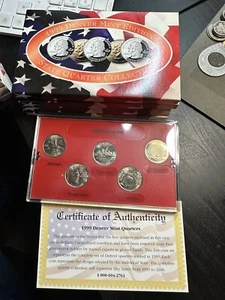 Juego de 5 monedas D State Quarter Denver 1999 edición Mint BU caja sin circular certificado de autenticidad - Imagen 1 de 3