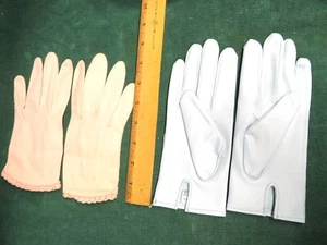 2 Paar Vintage Handschuhe - Damen klein rosa Baumwolle, blau Leder - Bild 1 von 5
