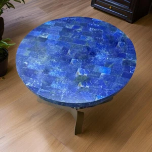 Mesa de centro redonda de piedra lapislázuli de 24" trabajo aleatorio balcón decoración del hogar - Imagen 1 de 8