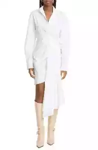 OFF-WHITE Draped Asymmetric Poplin Shirt Shirtdress Dress Bow Long Sleeve $1175 - Picture 1 of 23
