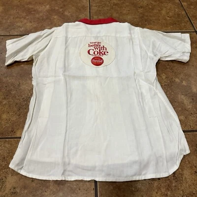 VTG Gabardine Bowling Shirt Loop Collar 1950s 50s White Red Coca Cola - Image 1 of 4