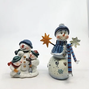 2 Muñeco de Nieve Navidad Estatuillas Familia Niños Bufandas Pala Decoración Usado - Imagen 1 de 11
