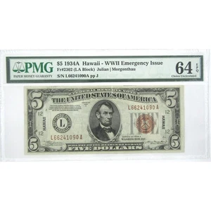 1934A $5 Federal Reserve Note Hawaii WWII Emergency FR2302 64 EPQ PMG - Picture 1 of 2