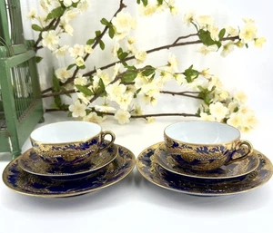 Antique NAGOYA SNB Nippon Cobalt & Gold Dragonware Plate Cup Saucer, set 2, Rare - Picture 1 of 15