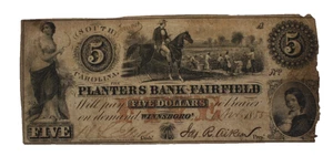 1855 Planters Bank of Fairfield South Carolina $5 Dollar Note Pre-Civil War - Picture 1 of 2