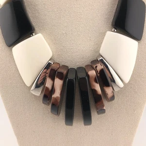 M&S Chunky Bead Necklace Plastic Brown Black White Beads Collar Festival Boho - Picture 1 of 10