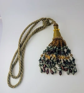 Tassel Drop Harlequin 31" Beaded Tie Back Gold Blue Brown Green NEUTRALS - Picture 1 of 4