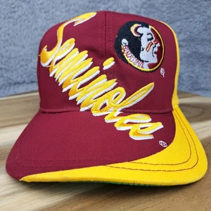 Vintage Florida State Seminolen Mütze Kappe Druckknopflasche rot gelb große Schrift Logo Herren - Bild 1 von 8