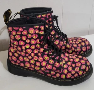 DOC MARTENS Clash Girl 1460 BOOTS LEATHER LEOPARD SPOTS PINK BLACK YELLOW  JR 4 - Picture 1 of 8