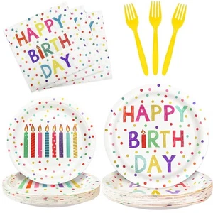 96 Pcs Birthday Party Supplies Disposable Tableware Set with Colorful Dots De... - Picture 1 of 7