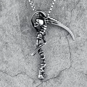 Death Scythe Stainless Steel Pendant Skulls Sickle Punk Rock Men Necklace Chain - Picture 1 of 10