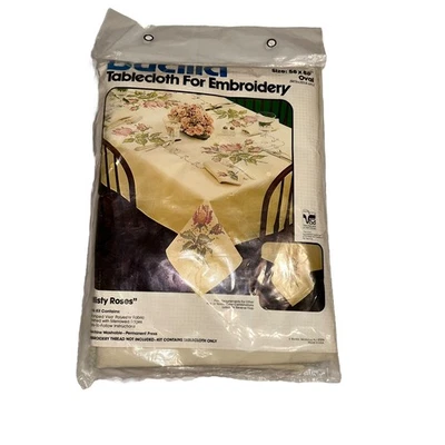 Bucilla Tablecloth for Embroidery Misty Roses Stamped Pattern Oval 58x88” - Image 1 of 4