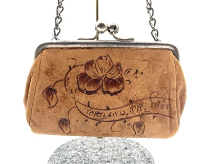 Antique Coin Purse 1905 Leather Chain Handle Clasp Personalized Oregon Portland  - Image 1 of 4