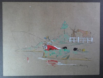 œuvre unique  Louis d'Escuray Humoristique chasse à courre et pêche REV25DES001 - Photo 1/4