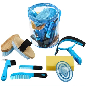 9 Pieces Horse Grooming Kit Tack Room Supplies Set with Organizer Tote Bag, Oval - Picture 1 of 12