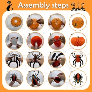 12 Inches 12 Pcs Halloween Jack-O-Lantern Paper Lanterns, Halloween Spider Sk... - Picture 1 of 8
