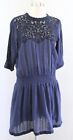 Sea New York Navy Blue Floral Lace Insert Smocked Casual Dress Size 6