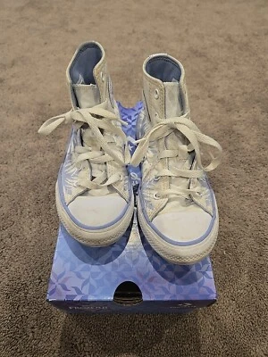 Niños Niñas Forzen 2 Converse All Star Blanco Elsa Zapatos con Cordones de Parte Superior Alta Talla Juvenil 1 Foto 1 de 4