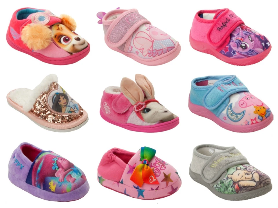 DISNEY GIRLS OFFICIAL BRANDED CARTOON CHARACTER NOVELTY SLIPPERS INFANTS KIDS SIZE 5-2