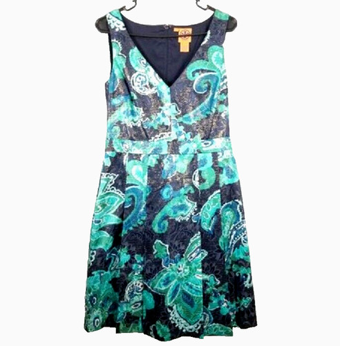 Abito donna Tory Burch verde nero floreale senza maniche misto seta aderente e svasato 6