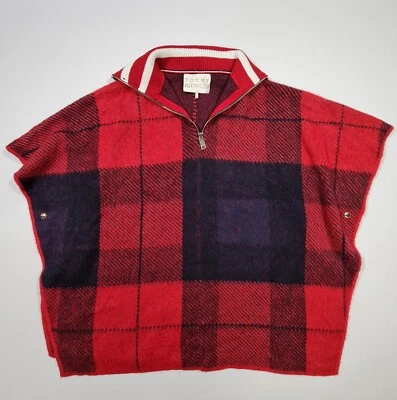 Tommy Hilfiger Mujer Icono Poncho Rojo Pequeño Cuadros Tejido Capa Suéter Chaqueta Foto 1 de 4