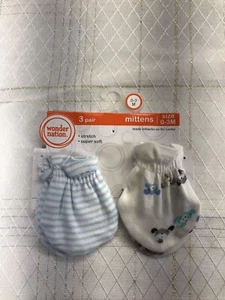 2 Pack Mittens No Scratch Mittens Infant Boy Blue Striped Puppies Dog 0-3 Mo. - Imagen 1 de 6
