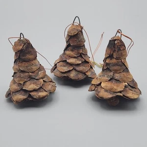 Vtg Pine Cone Bell Ornaments Set of 3 Farmhouse Rustic Christmas Tree Wood Decor - Picture 1 of 13