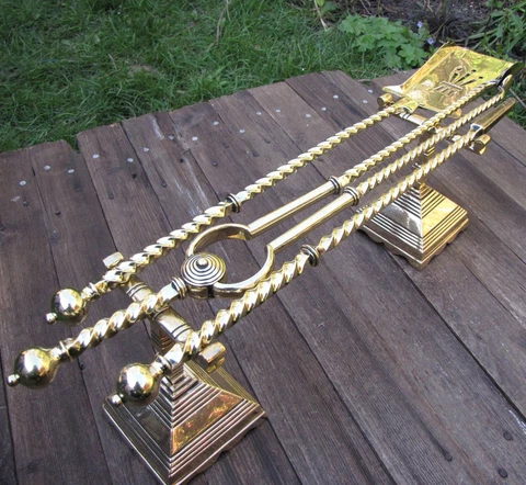 Old Brass Fire Tools and Andirons / Firedogs Cover