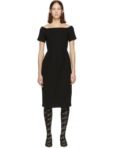 Abito FENDI Roma nero spalle scoperte crepe lana vita plissettata midi LBD 42 = 6 US