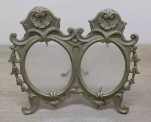 Antique Bronze or Brass Victorian Ornate Frame Tabletop Double Easel Stand - Picture 1 of 22