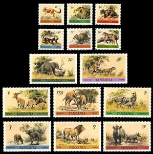 Tanzania #161 - 174 Mint NH Complete 1980 Wild African Animals Set of 14 Stamps - Picture 1 of 1