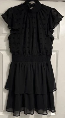 Vestido Savanna Jane Negro Bruja Gótico Manga Acampanada Cuello Alto Talla L L L L Lunares de Gasa Foto 1 de 4