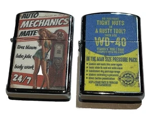 2 PCs Windproof Oil Lighters Auto Mechanics And WD-40 Retro Novelty Design Light - Picture 1 of 7