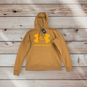 Under Armour Mens Rival Fleece Big Logo Hoodie Golden Brown Size Small - Picture 1 of 1