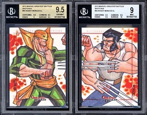 2013 Marvel Greatest Battles Sketches WOLVERINE IRON FIST BGS 9 & 9.5 Gem Mint - Picture 1 of 5