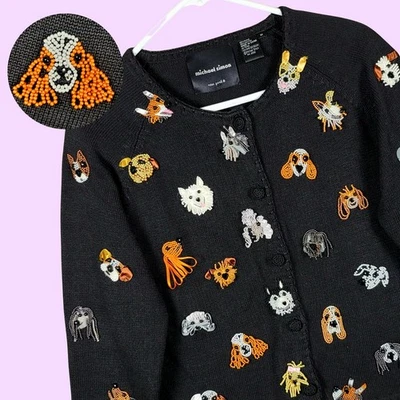Michael Simon Beaded Dog Sweater 3D Design MINT SZ Medium Kitchy Cute Statement  - Image 1 of 4