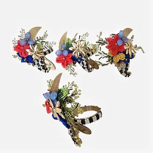 Raro Anillo Servilletero Floral MacKenzie Niños Cuentas Flores Dorado Negro Blanco - Imagen 1 de 11