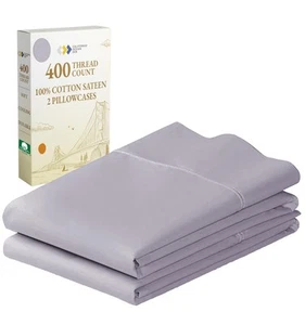 Standard Queen Size Pillowcase Set - 400 Thread Count, 100% Cotton Sateen, Se... - Picture 1 of 9